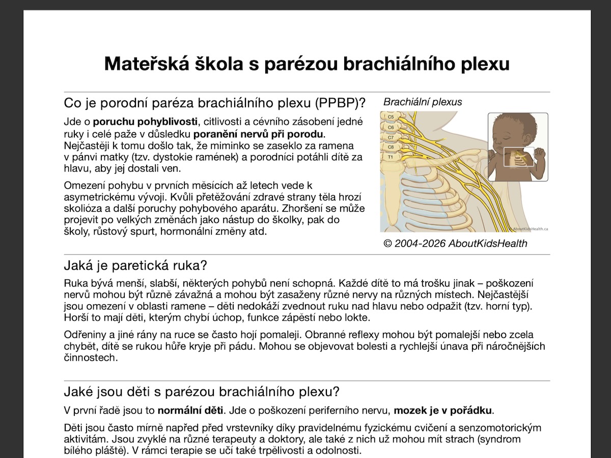 Školka s parézou brachiálního plexu